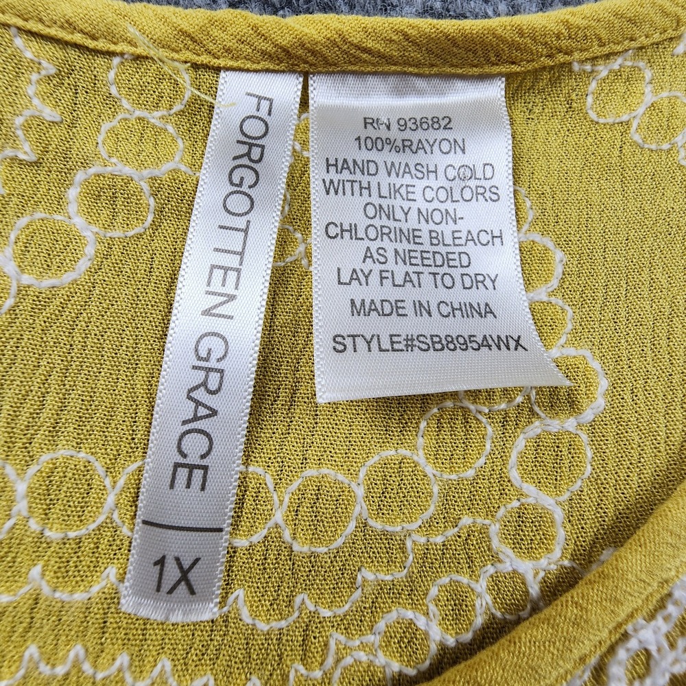 Forgotten Grace 1X Yellow Paisley Embroidered Ruffle Mesh Flowy Boho Top Shirt - Picture 11 of 11